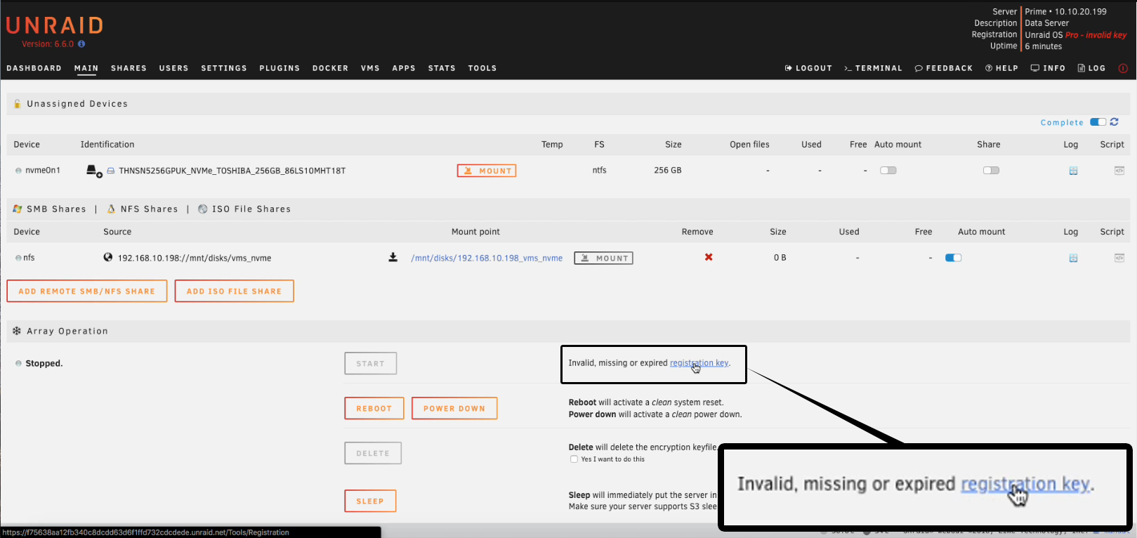Ungültiger Schlüssel